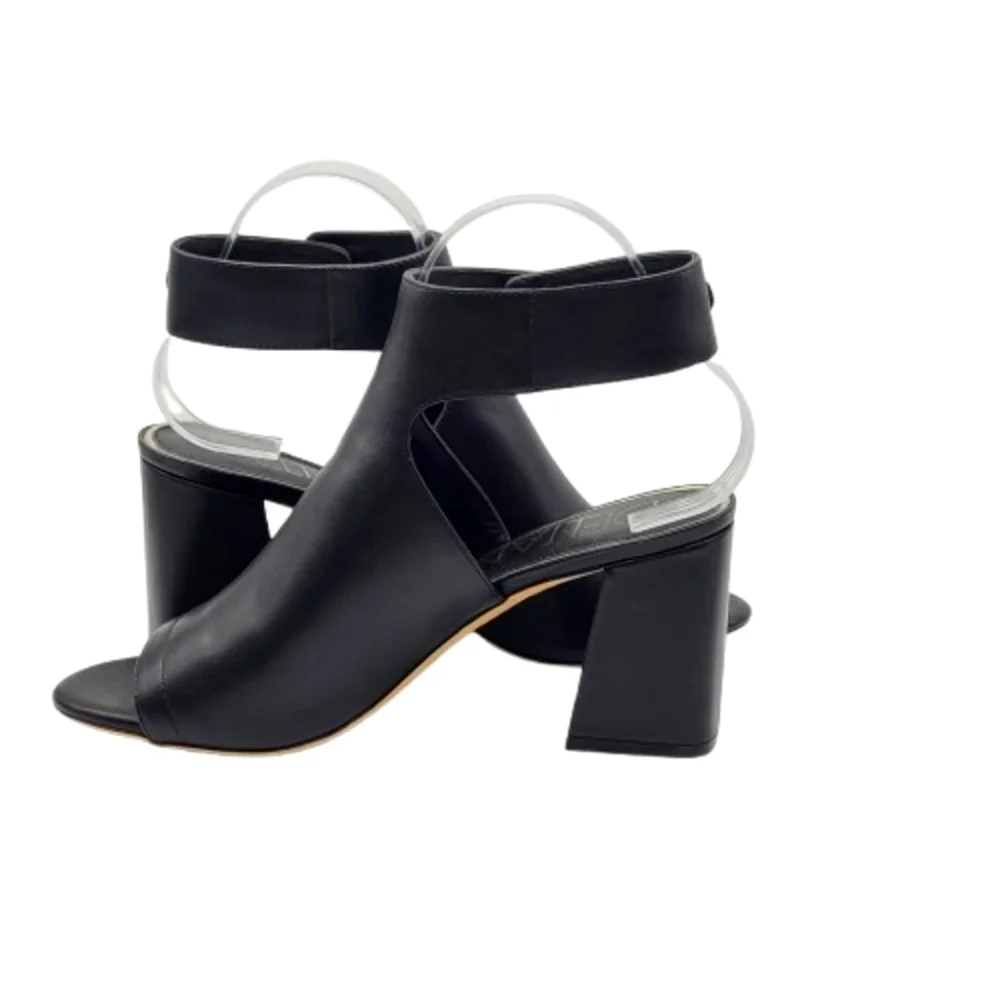 Deltan Sadie Sandal Shootie Size 9 Black Open Toe Ankle Strap Leather - Picture 6 of 13